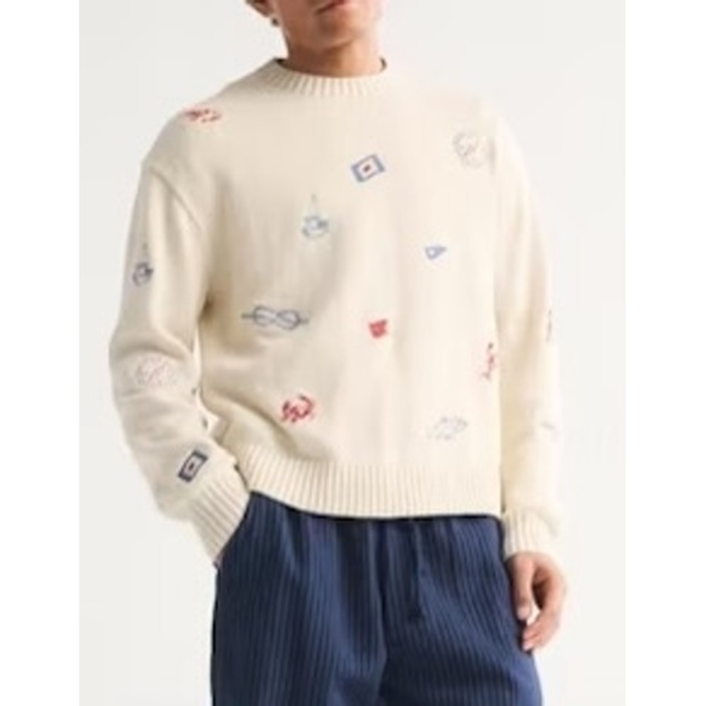 Abercrombie & Fitch Coastal Embroidered Crew Neck Oversized Sweater Size Small